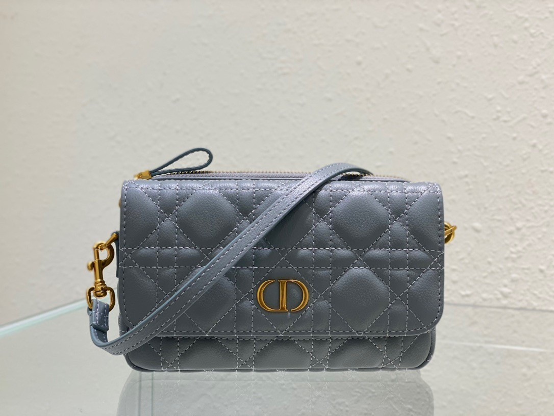 D*or caro pouch in cloud blue cannage calfskin