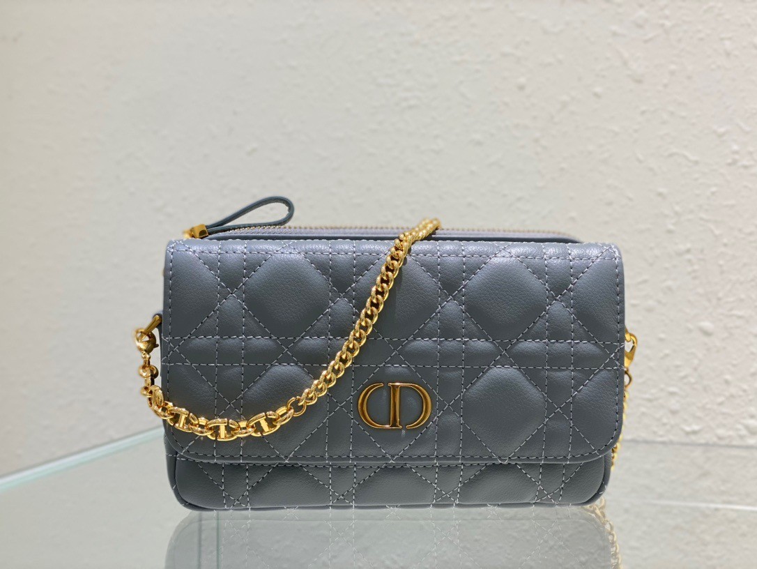 D*or caro pouch in cloud blue cannage calfskin