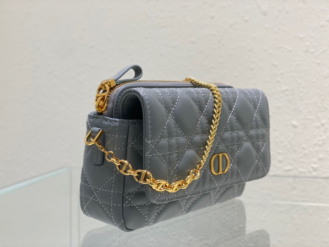 D*or caro pouch in cloud blue cannage calfskin
