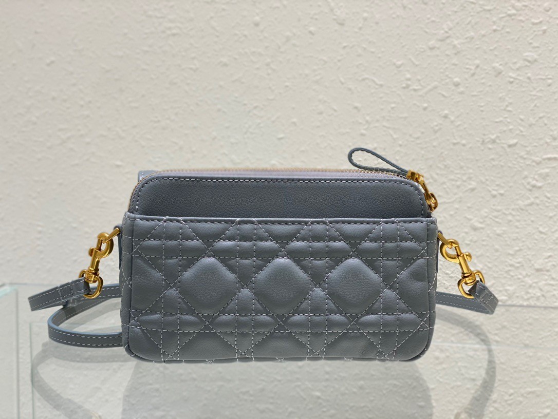 D*or caro pouch in cloud blue cannage calfskin