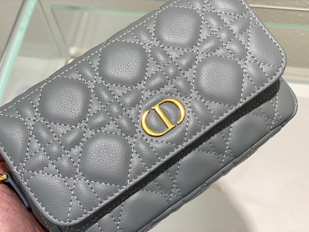 D*or caro pouch in cloud blue cannage calfskin