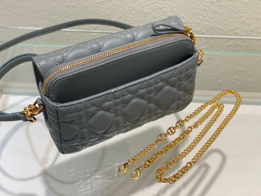 D*or caro pouch in cloud blue cannage calfskin
