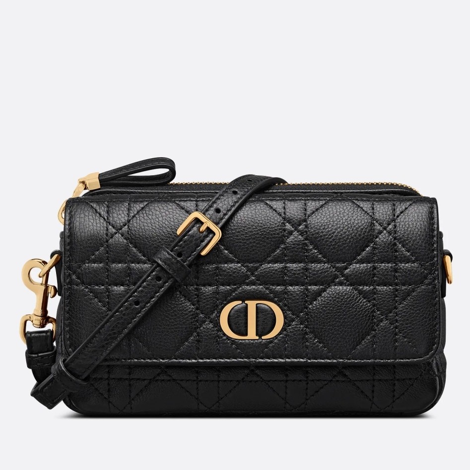 D*or caro pouch in black cannage calfskin