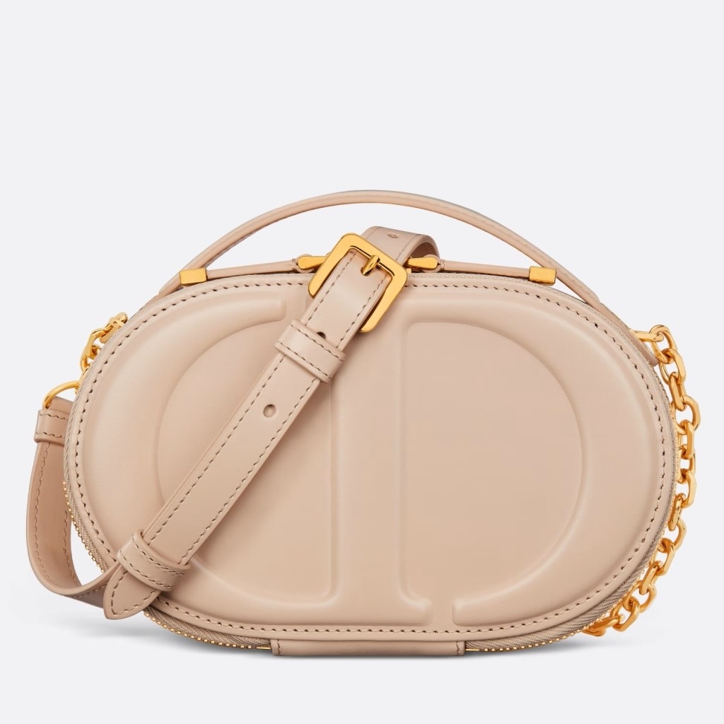 D*or cd signature oval camera bag in beige calfskin