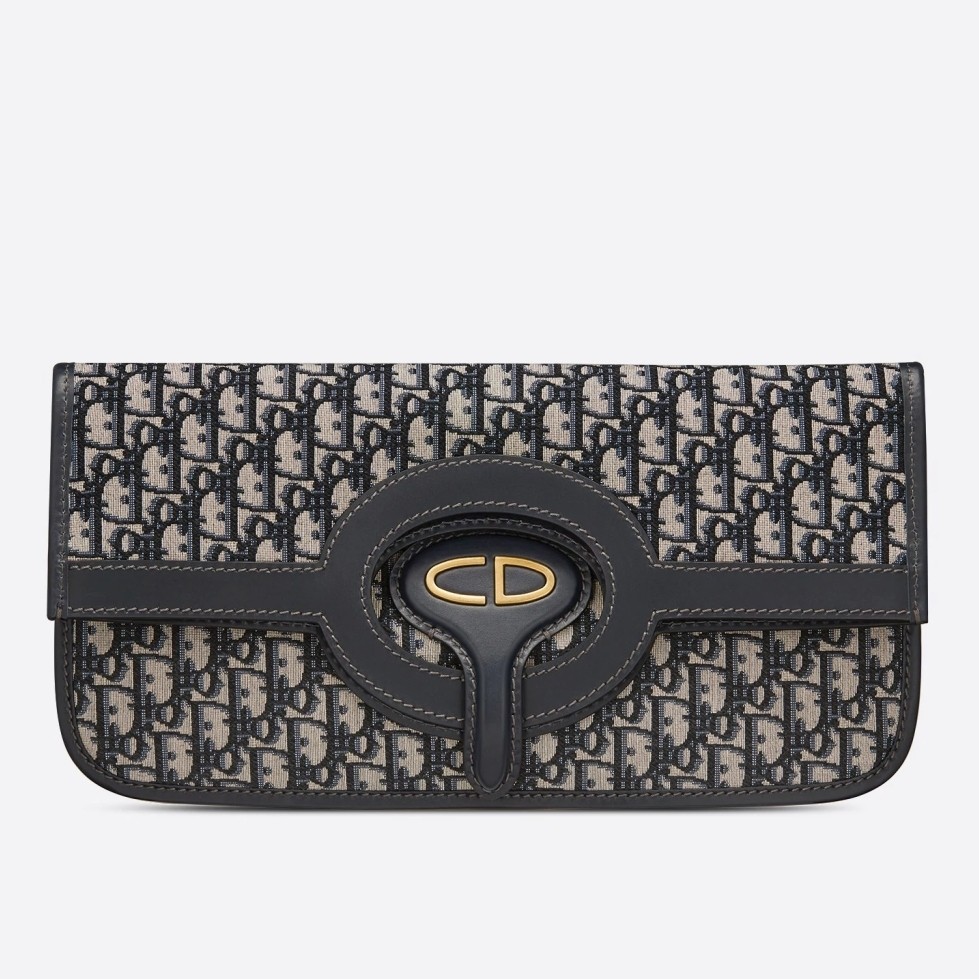 D*or fold over clutch in blue oblique canvas
