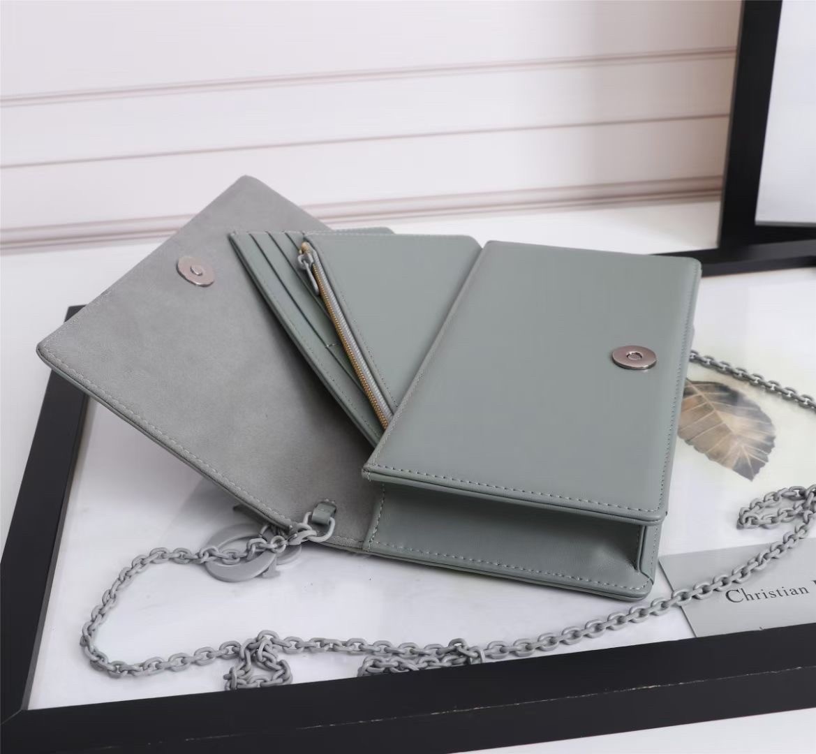 d*or lady d*or pouch in grey Di*m*nd calfskin