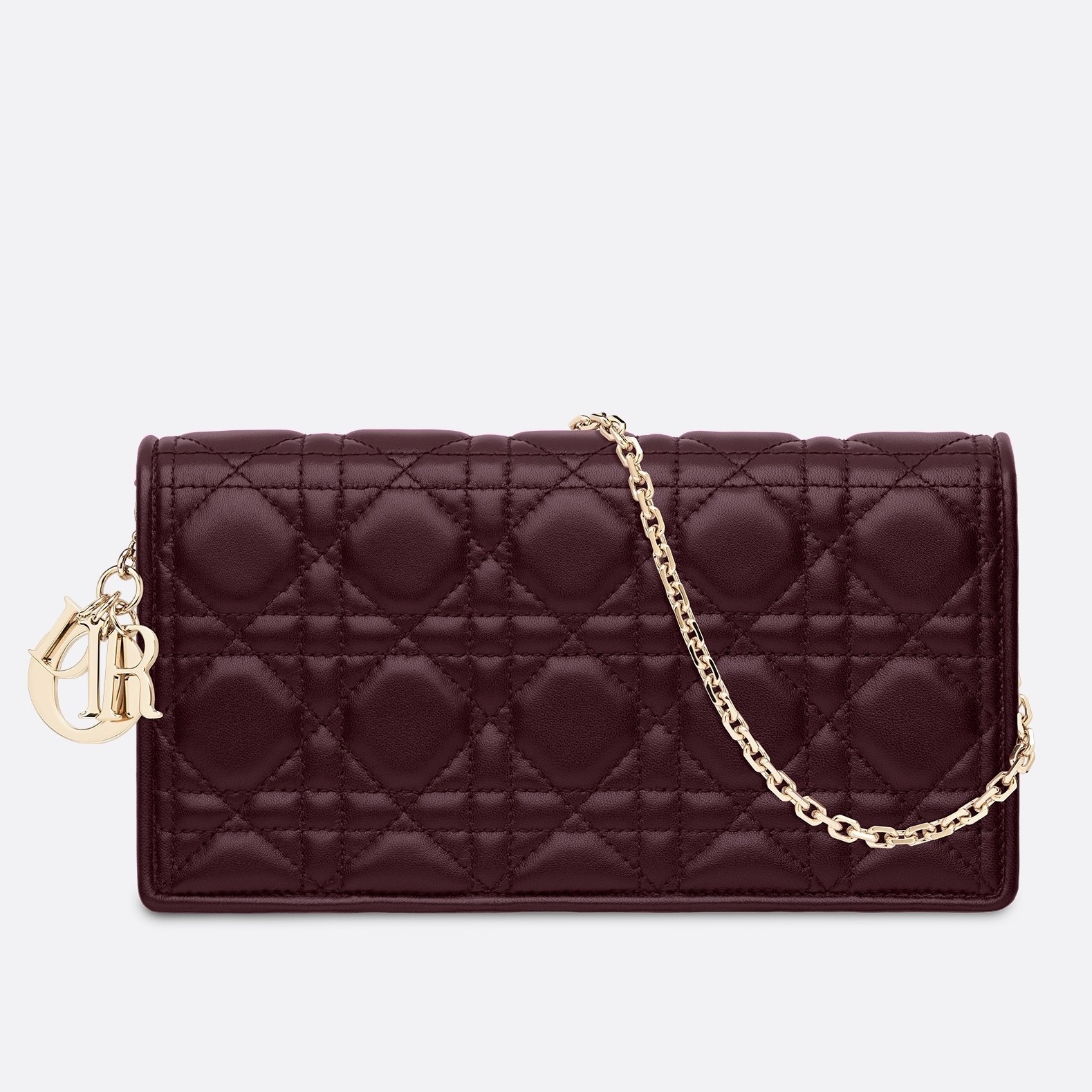 D*or lady D*or clutch with chain in bordeaux lambskin