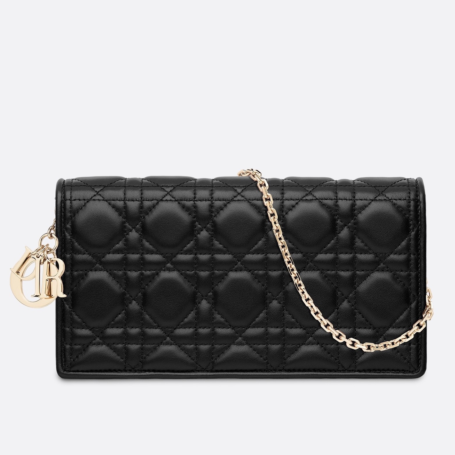 D*or lady D*or clutch with chain in black lambskin