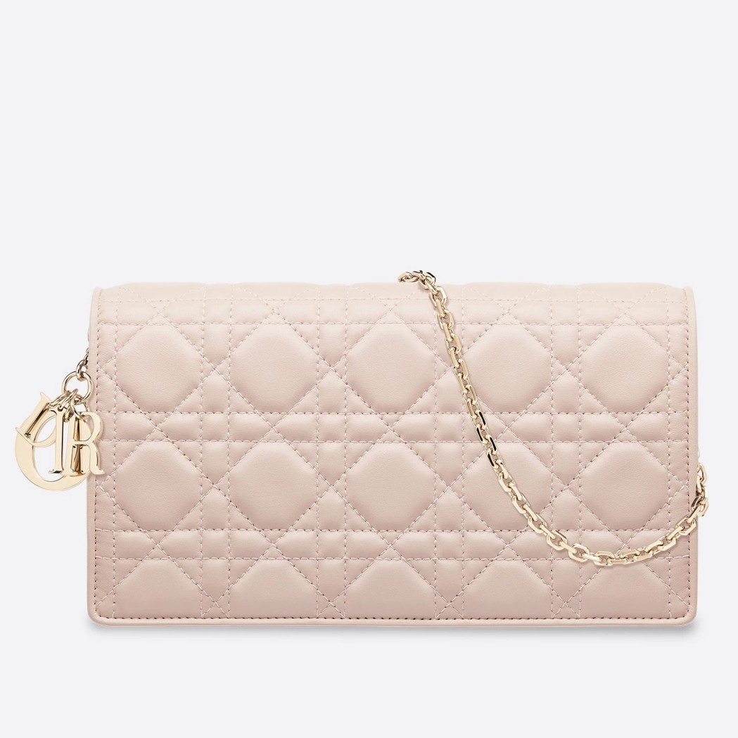 D*or lady D*or clutch with chain in nude lambskin