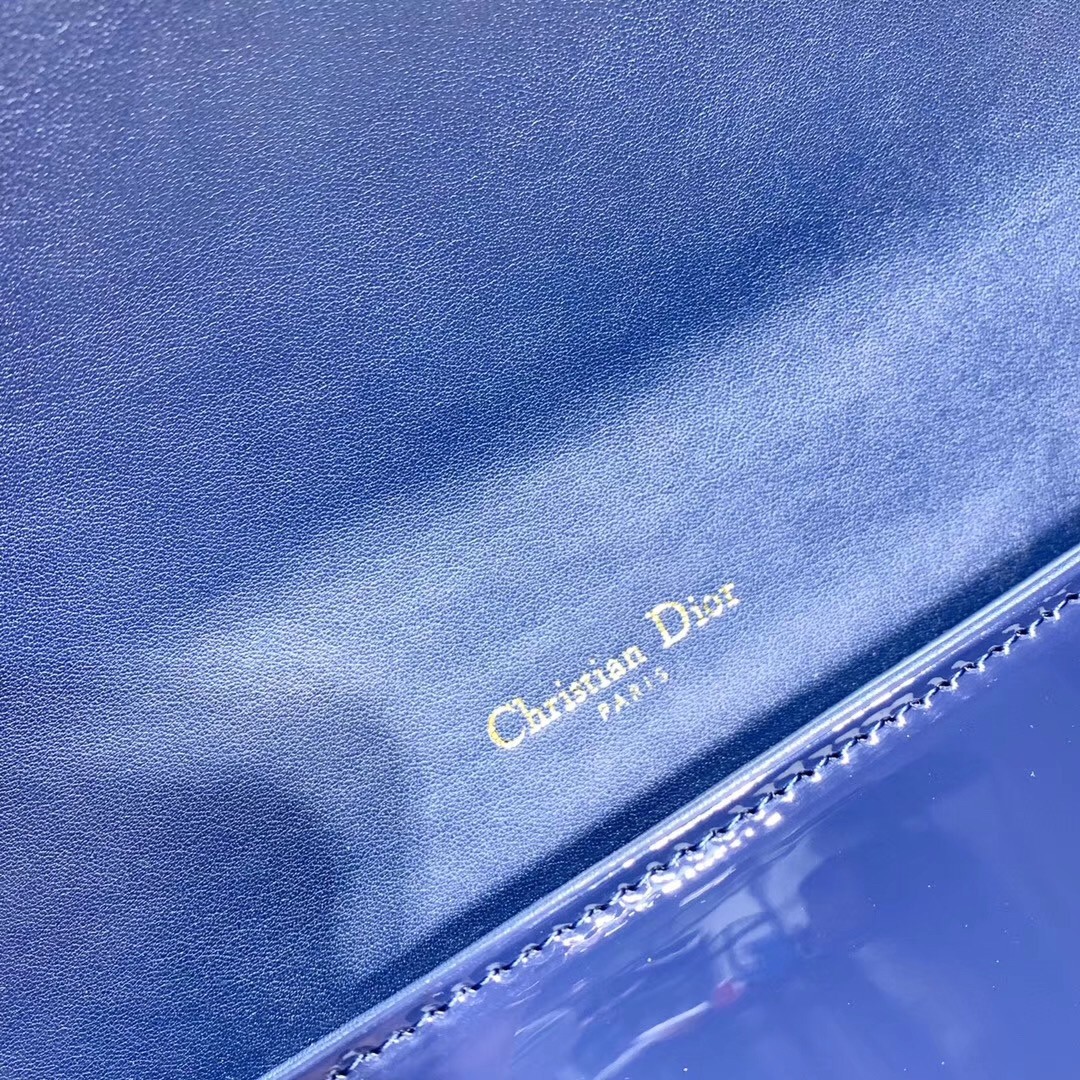 D*or lady D*or clutch with chain in denim blue patent