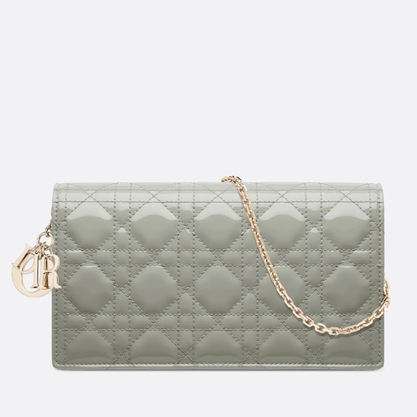 D*or lady D*or clutch with chain in grey patent leather