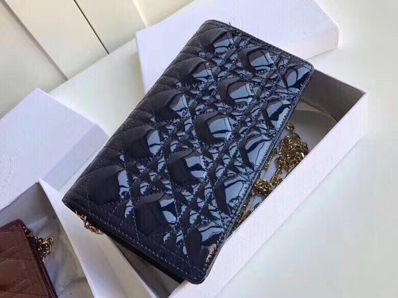 D*or lady D*or clutch with chain in indigo blue patent