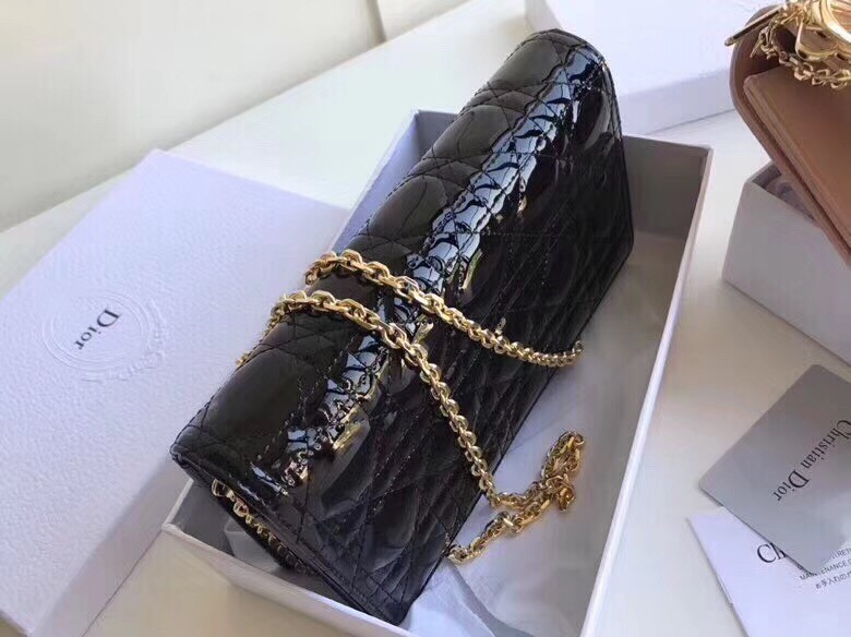 D*or lady D*or clutch with chain in black patent
