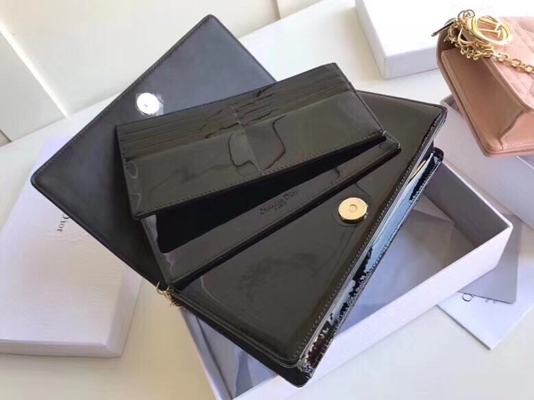 D*or lady D*or clutch with chain in black patent