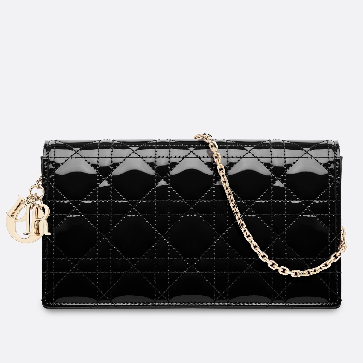 D*or lady D*or clutch with chain in black patent