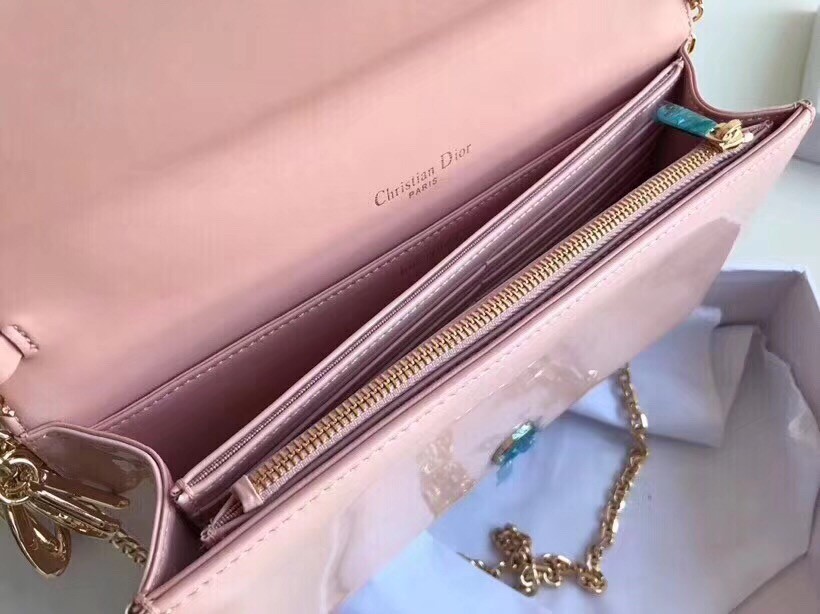 D*or lady D*or clutch with chain in pink patent
