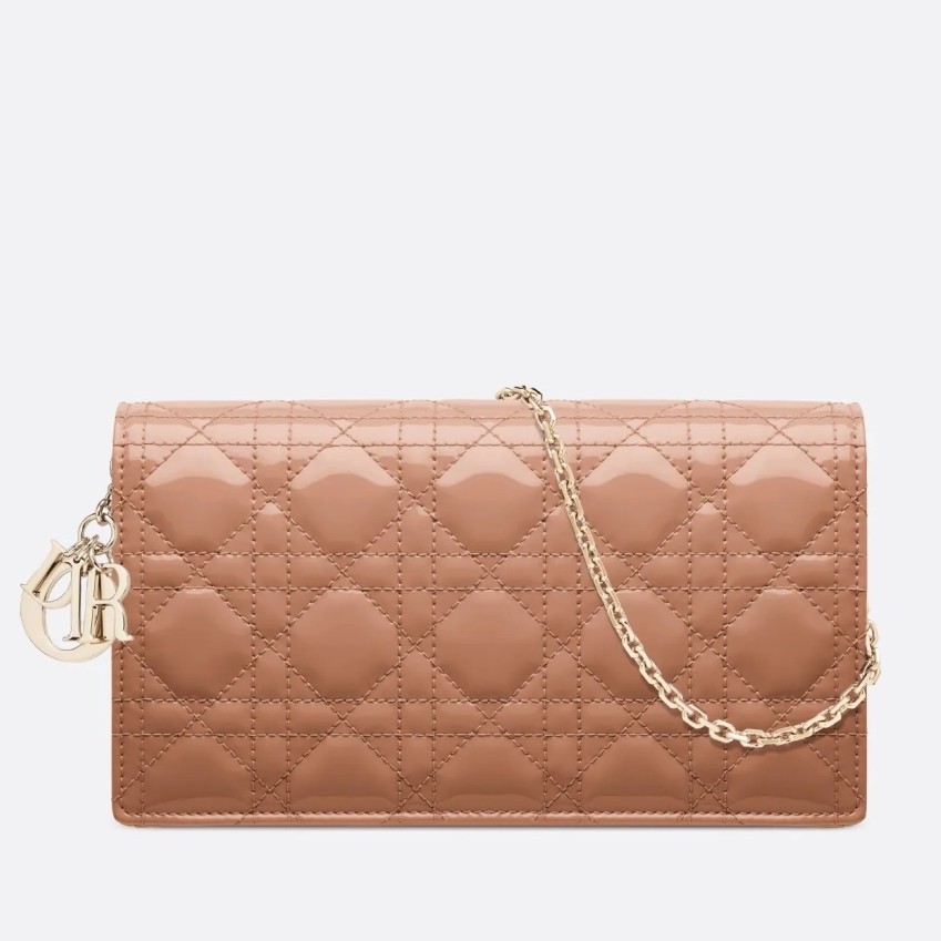 D*or lady D*or clutch with chain in rose des vents patent leather