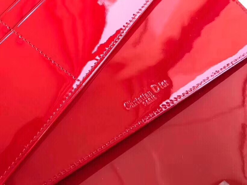 D*or lady D*or clutch with chain in red patent calfskin