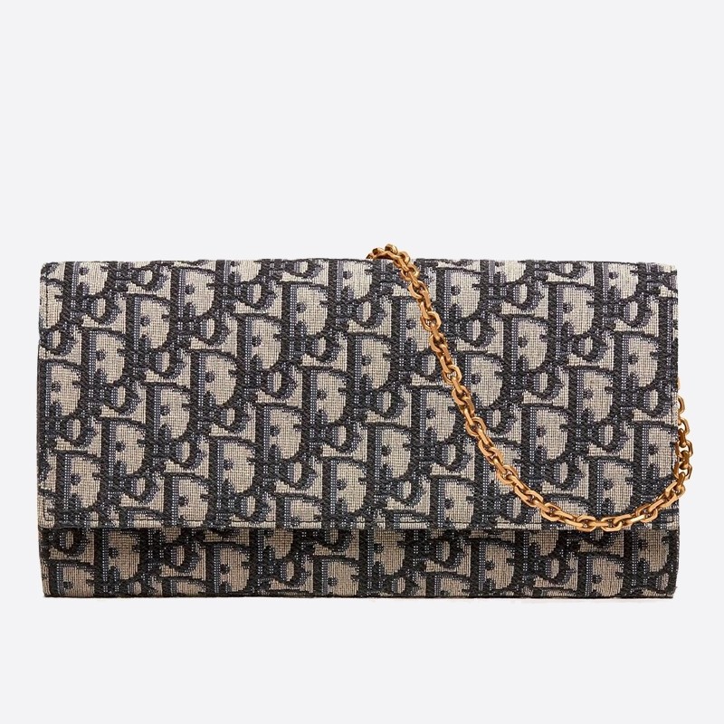 D*or clutch bag on chain in blue oblique canvas