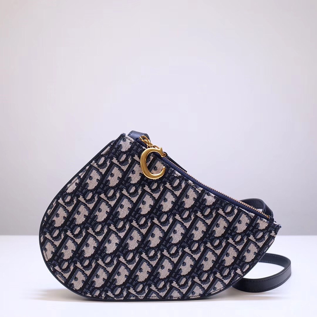 D*or saddle trio pouch with strap in blue oblique canvas