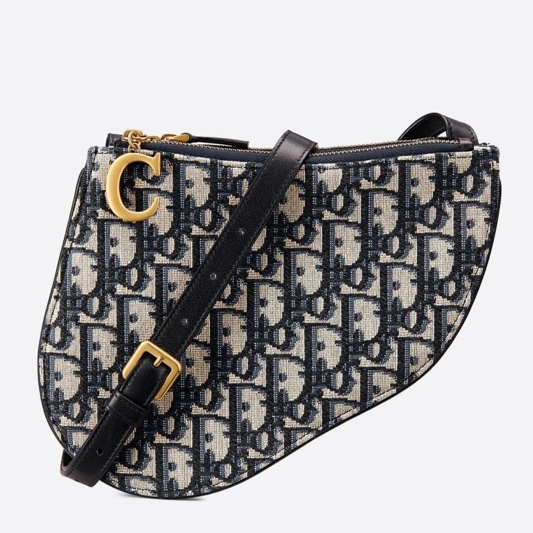 D*or saddle trio pouch with strap in blue oblique canvas