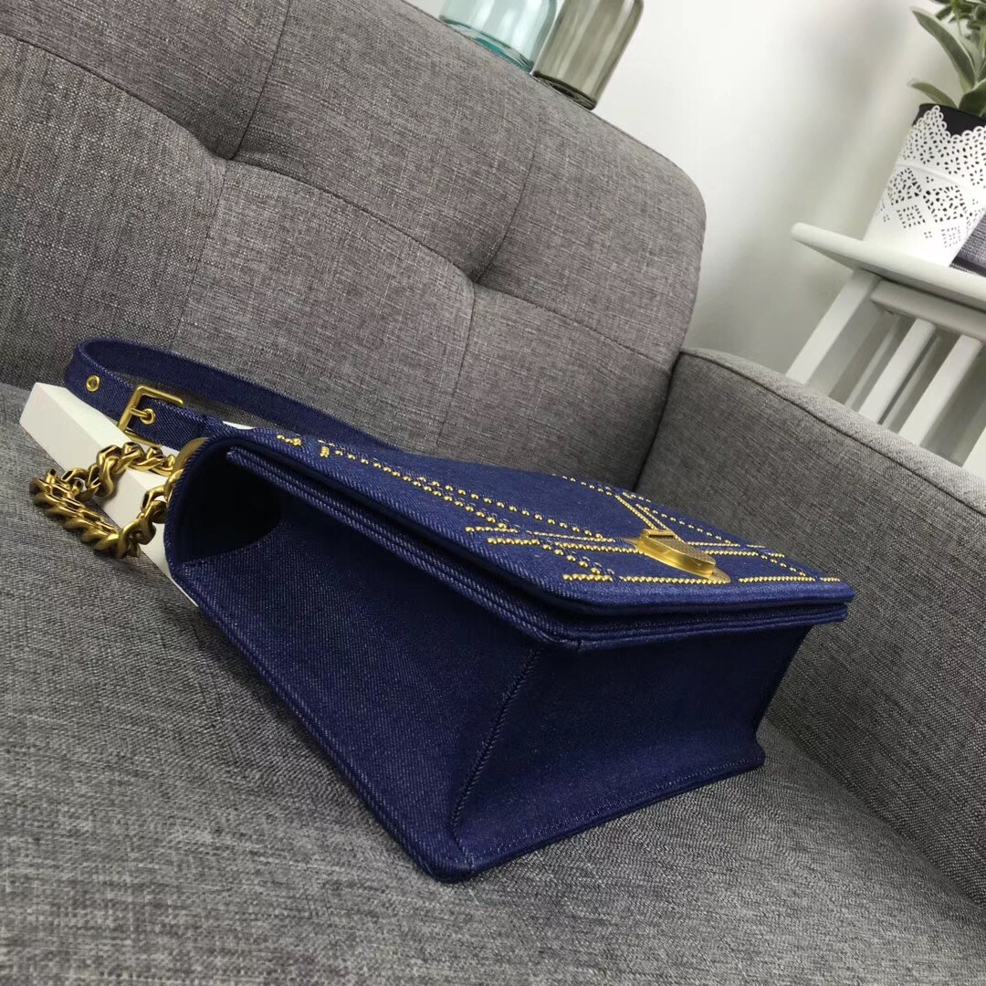 D*or D*orama flap bag in denim and studded