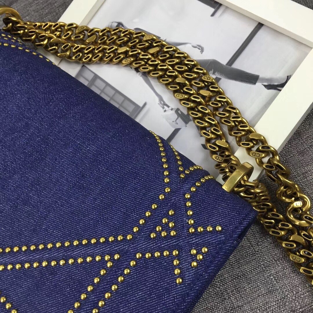 D*or D*orama flap bag in denim and studded