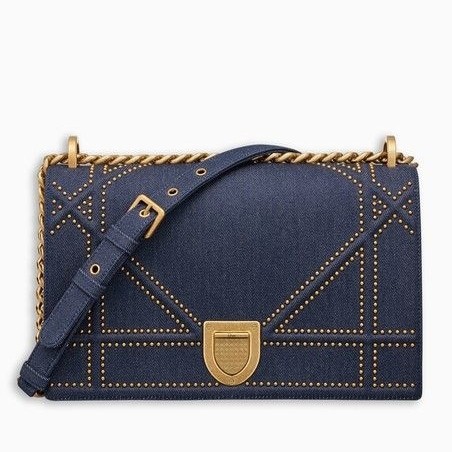 D*or D*orama flap bag in denim and studded