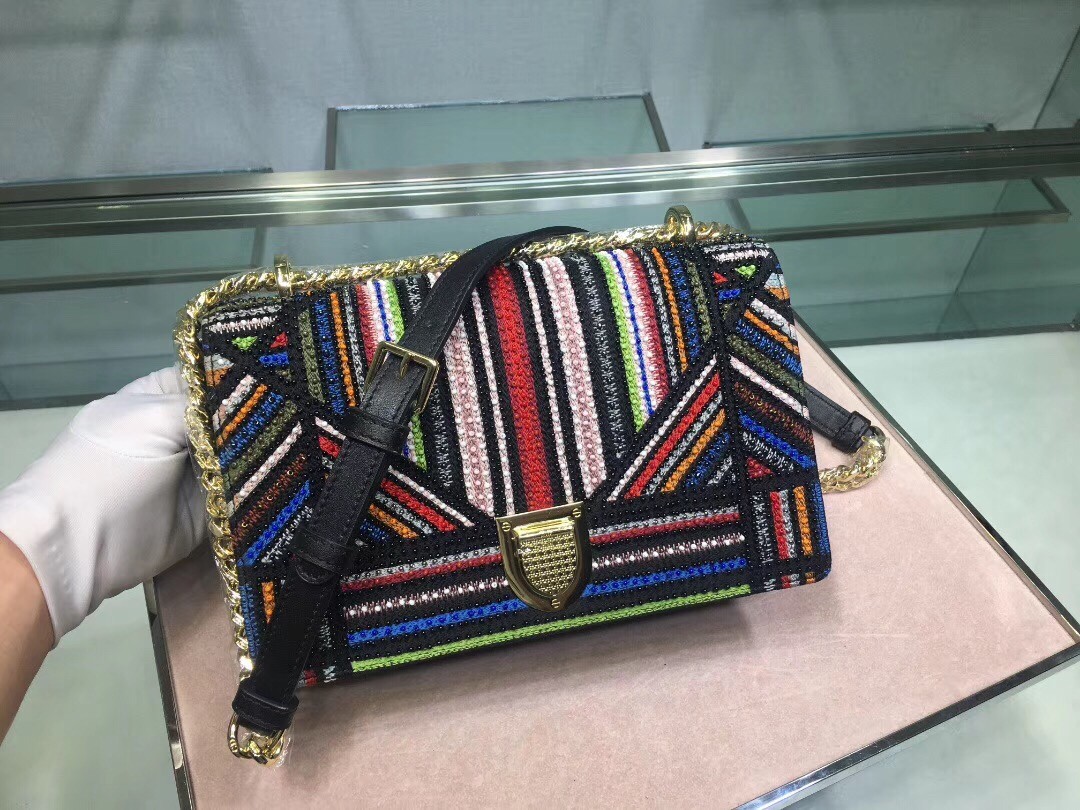 D*or D*orama canvas bag embroidered with multi-coloured stripes