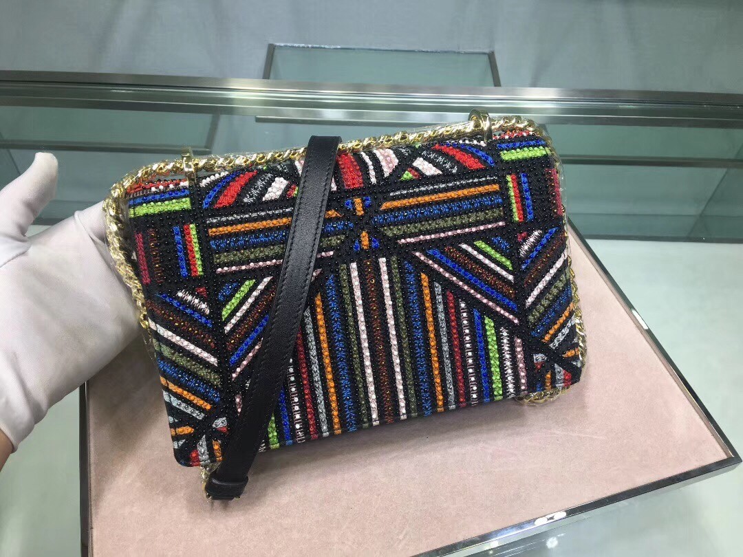 D*or D*orama canvas bag embroidered with multi-coloured stripes