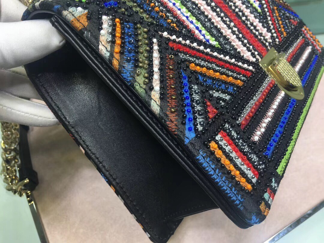 D*or D*orama canvas bag embroidered with multi-coloured stripes