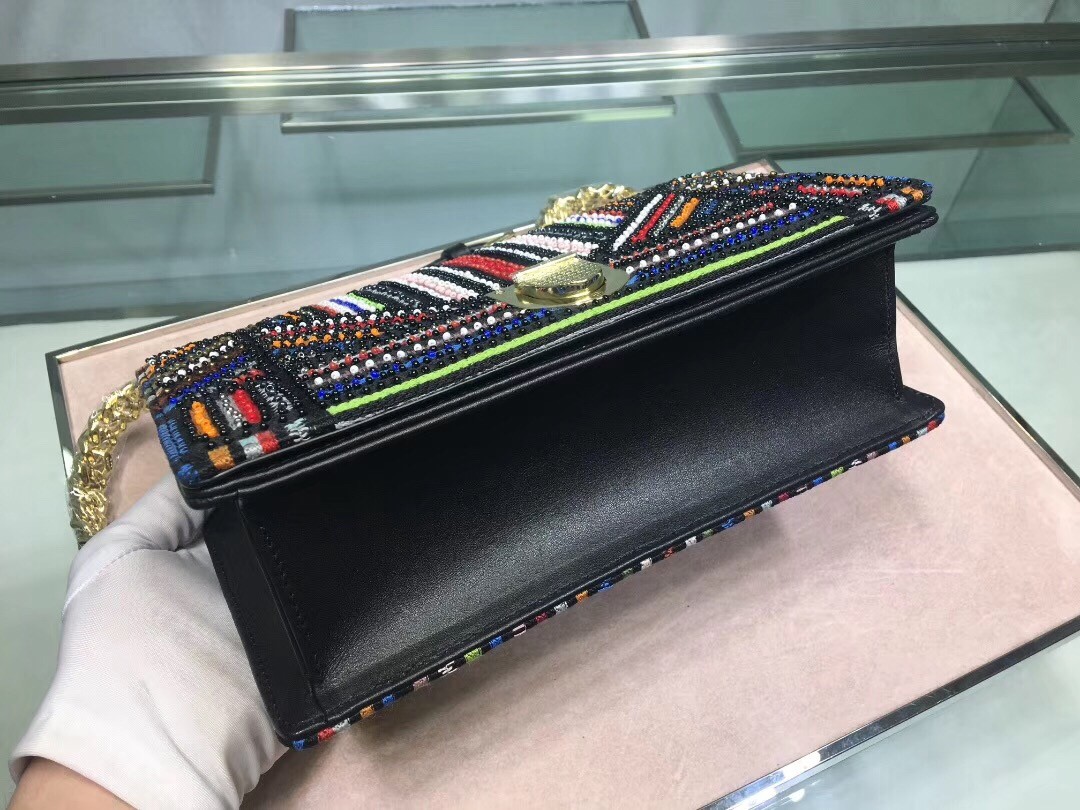 D*or D*orama canvas bag embroidered with multi-coloured stripes