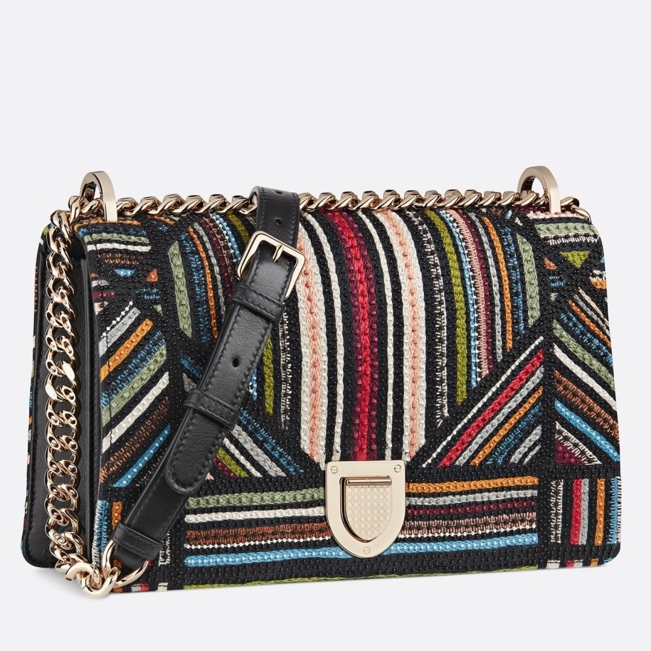 D*or D*orama canvas bag embroidered with multi-coloured stripes