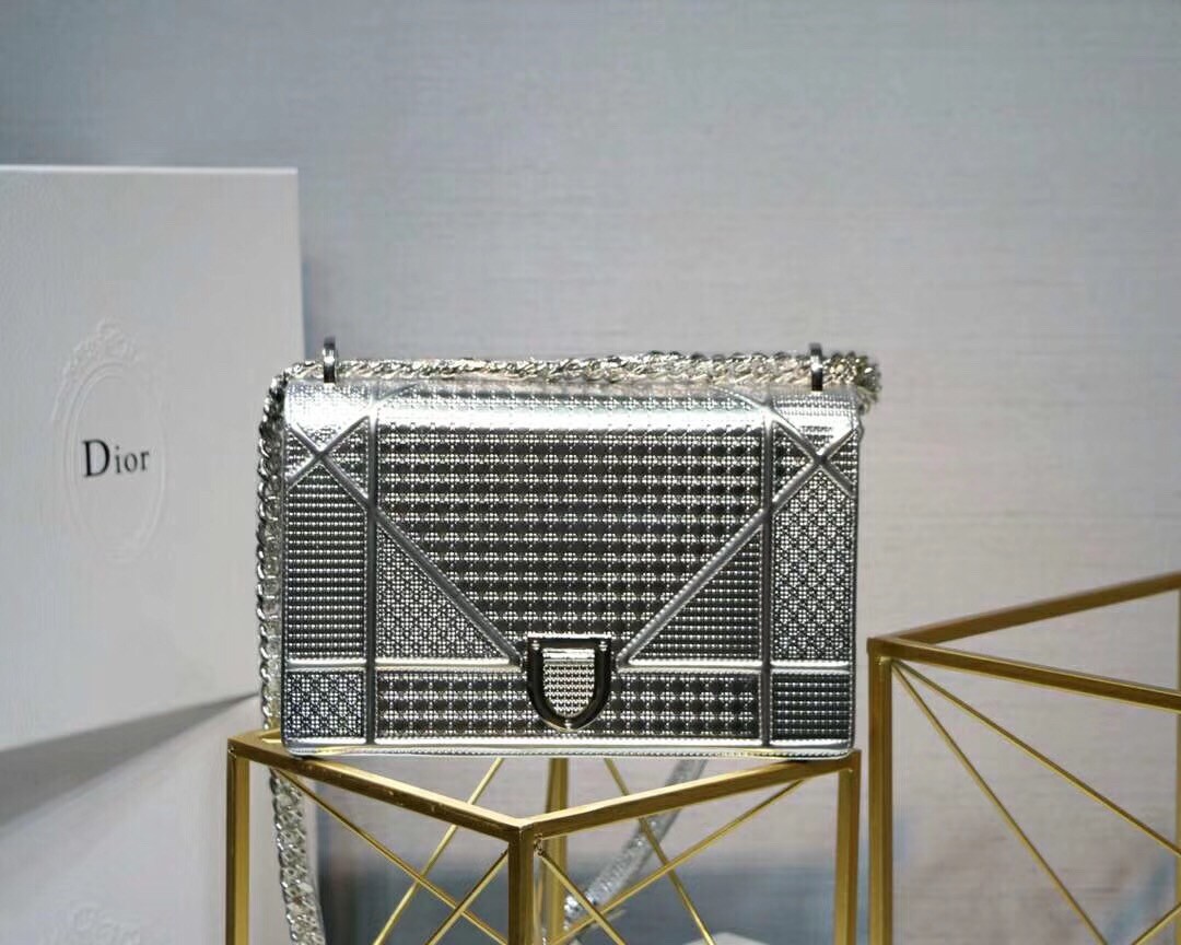 D*or D*orama bag in silver metallic calfskin