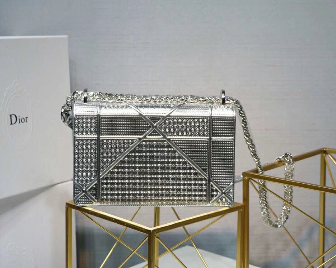 D*or D*orama bag in silver metallic calfskin