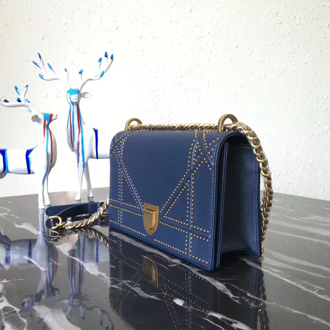 D*or D*orama bag in blue studded lambskin