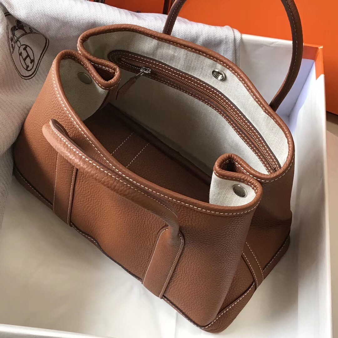 H**mes garden party 30 bag in gold clemence calfskin