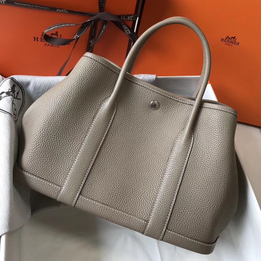 H**mes garden party 30 bag in grey clemence calfskin
