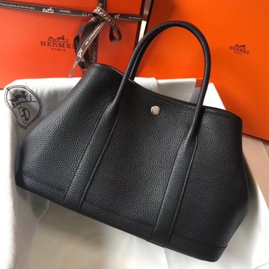 H**mes garden party 30 bag in black clemence calfskin