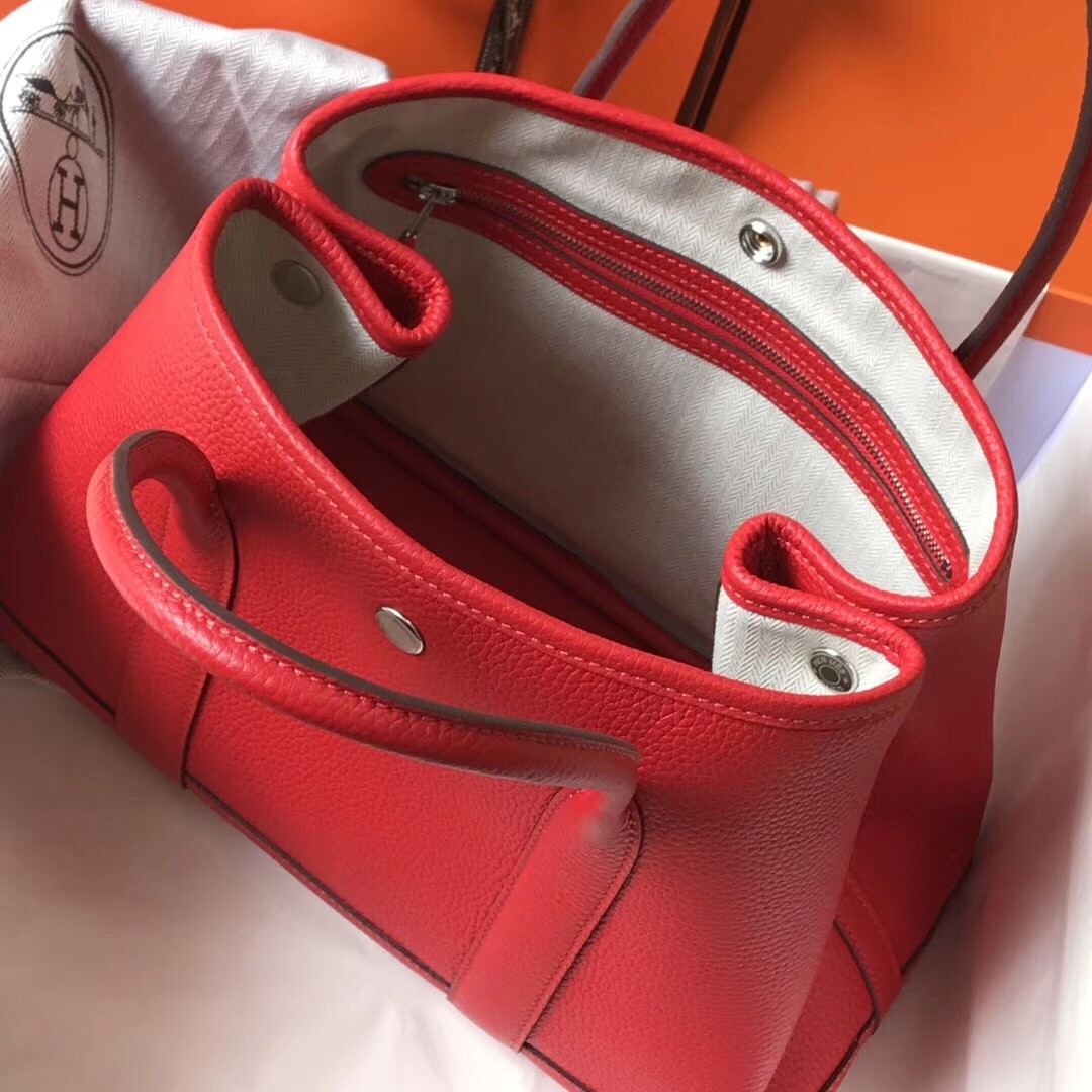 H**mes garden party 30 bag in red clemence calfskin