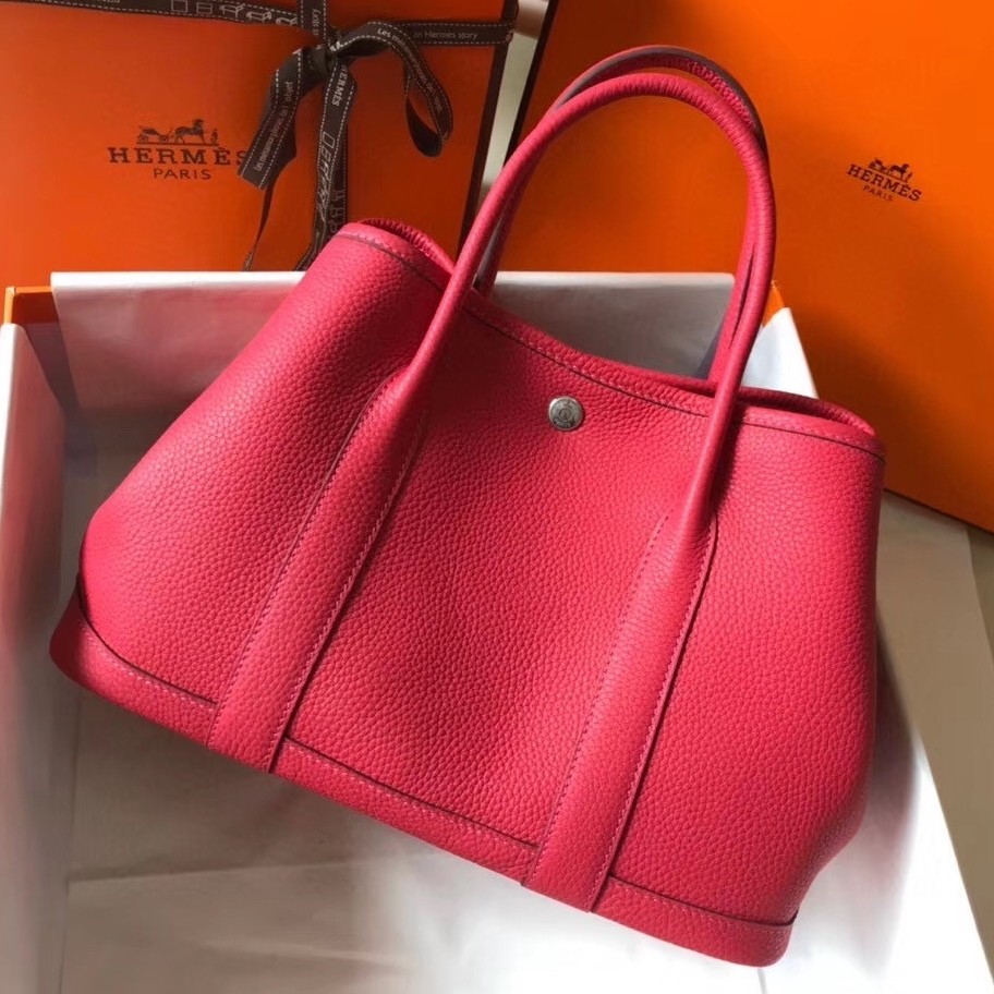 H**mes garden party 30 bag in rose red clemence calfskin