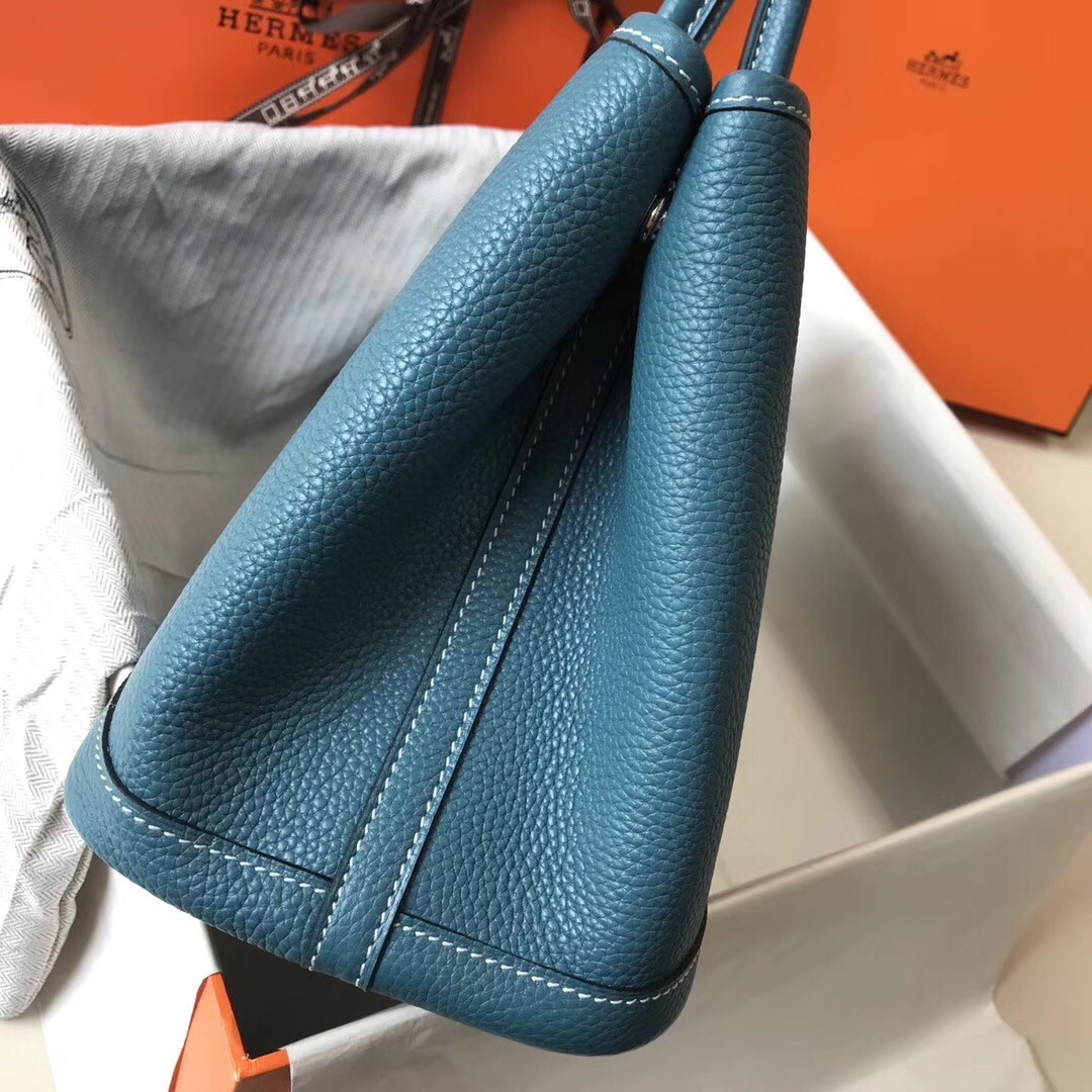H**mes garden party 36 bag in blue jean clemence calfskin