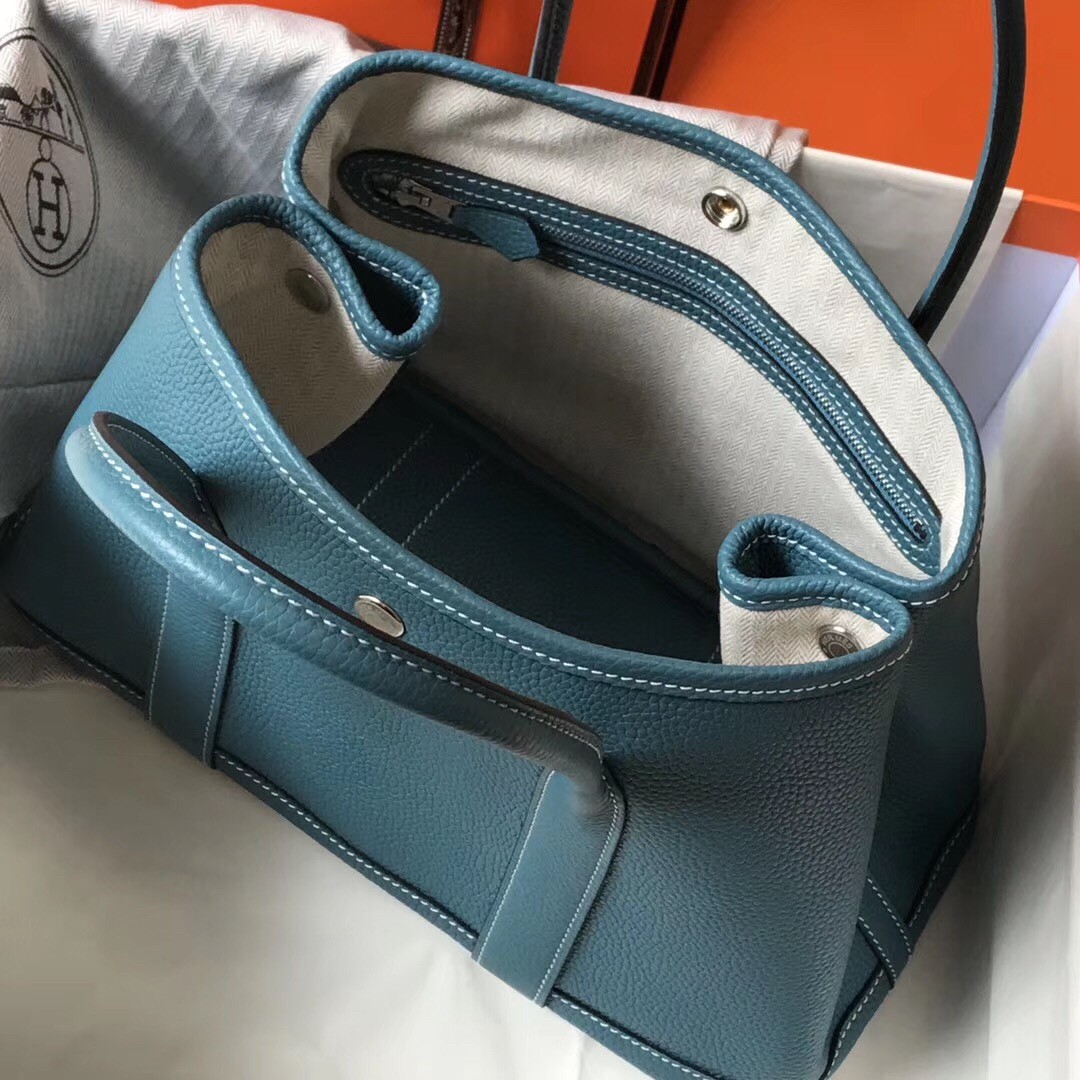 H**mes garden party 36 bag in blue jean clemence calfskin