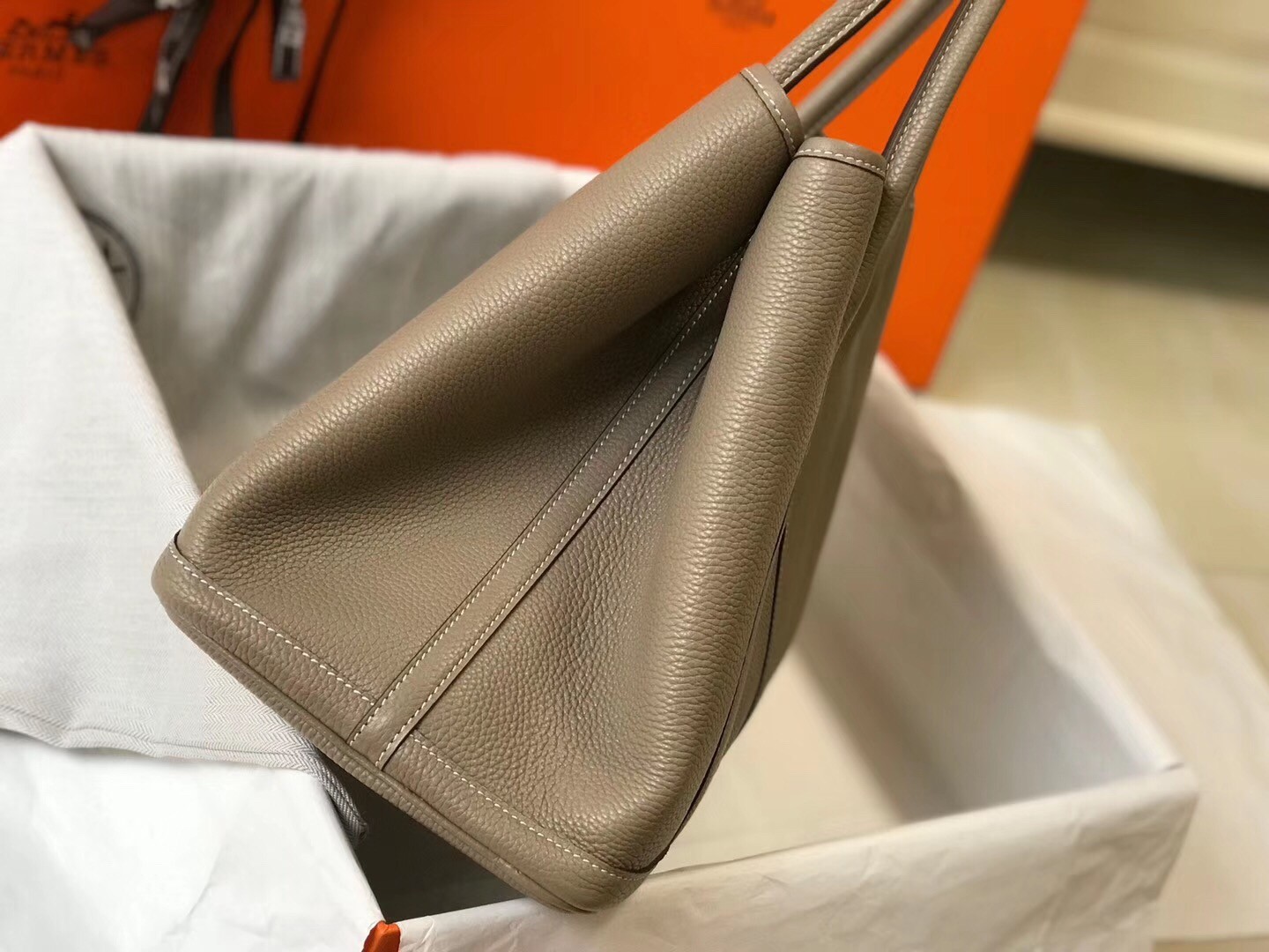 H**mes garden party 36 bag in grey clemence calfskin