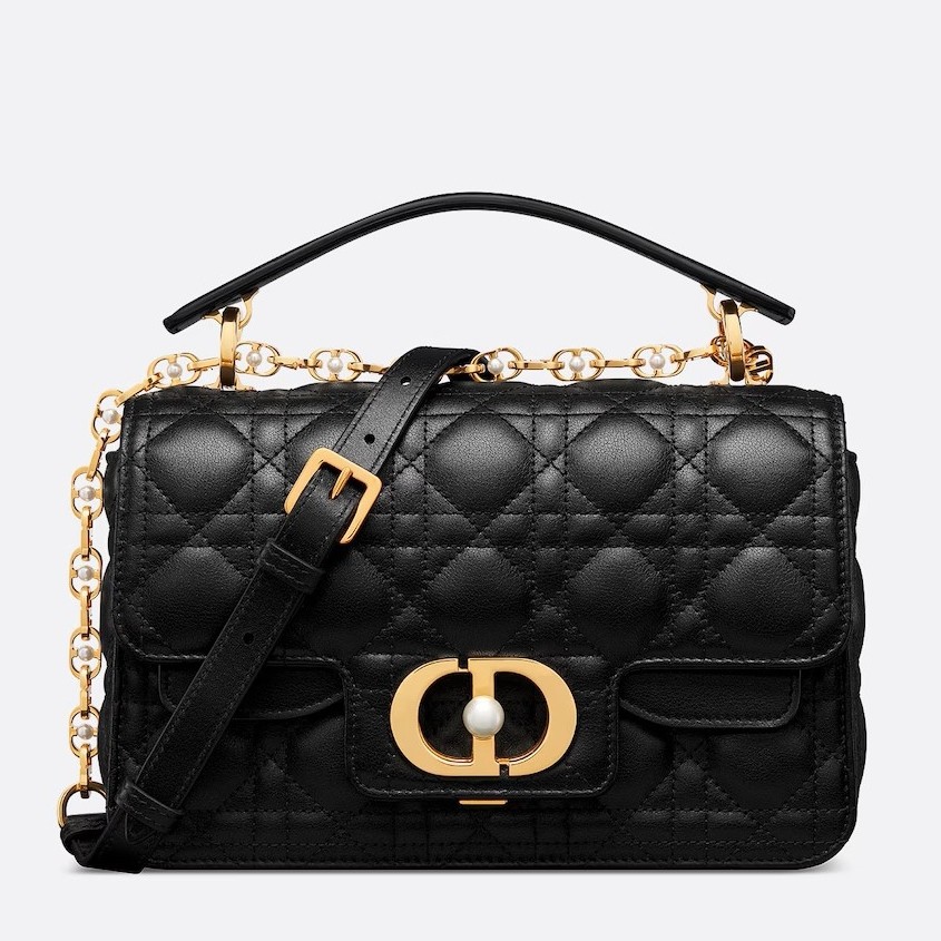 D*or small jolie top handle bag in black cannage calfskin