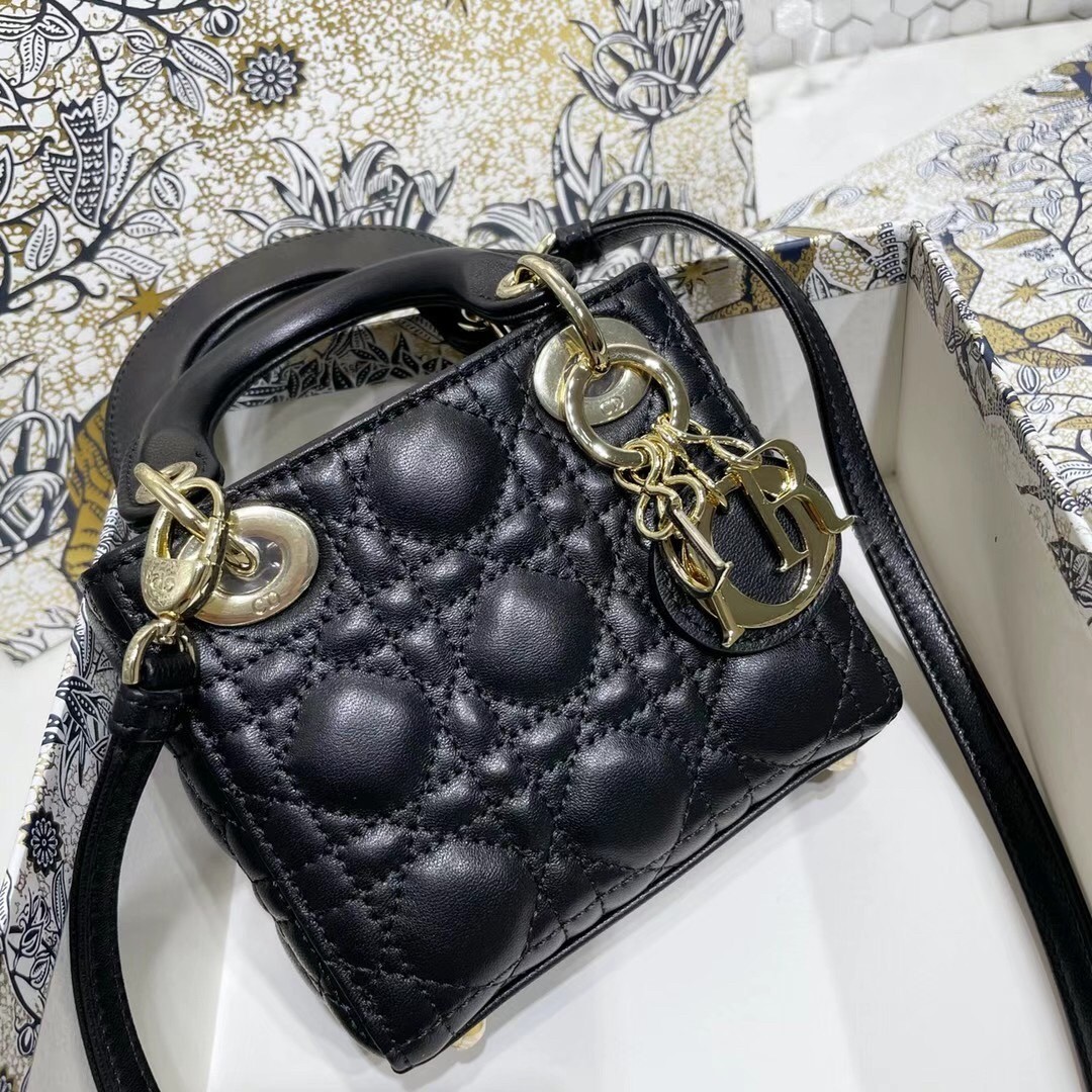 D*or micro lady D*or bag in black cannage lambskin