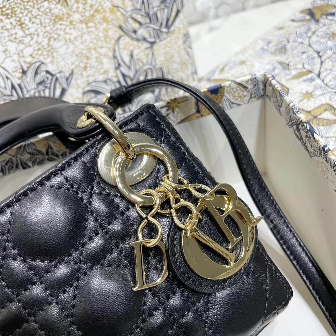 D*or micro lady D*or bag in black cannage lambskin
