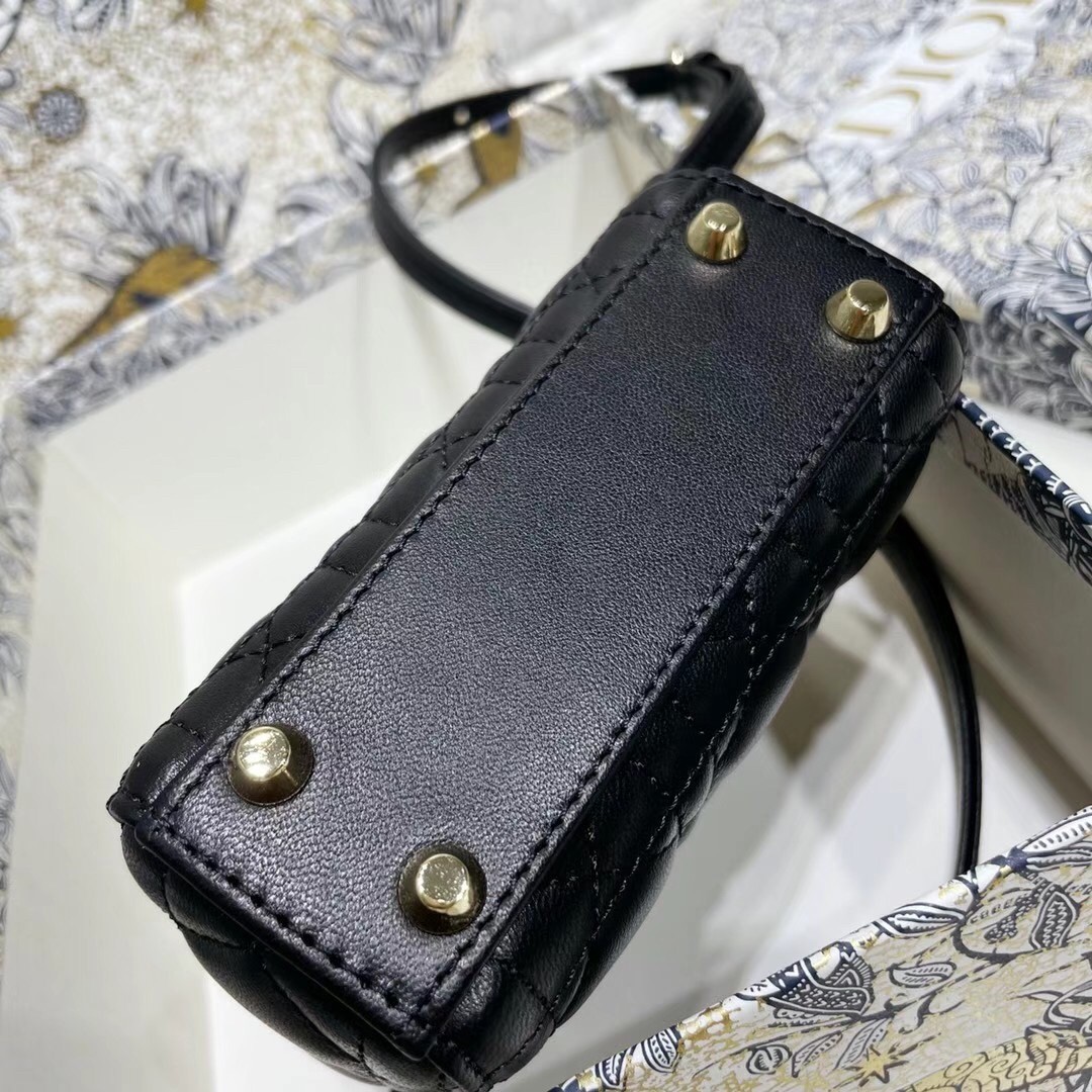 D*or micro lady D*or bag in black cannage lambskin