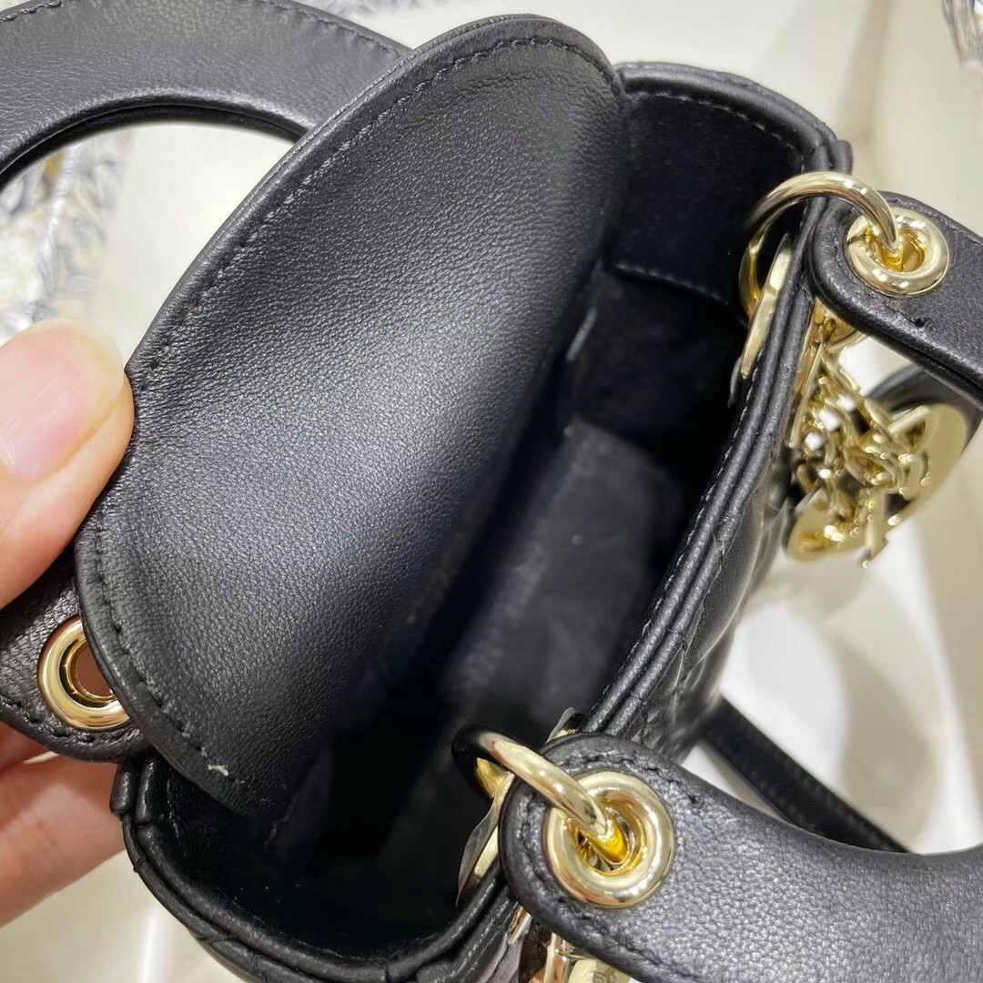 D*or micro lady D*or bag in black cannage lambskin