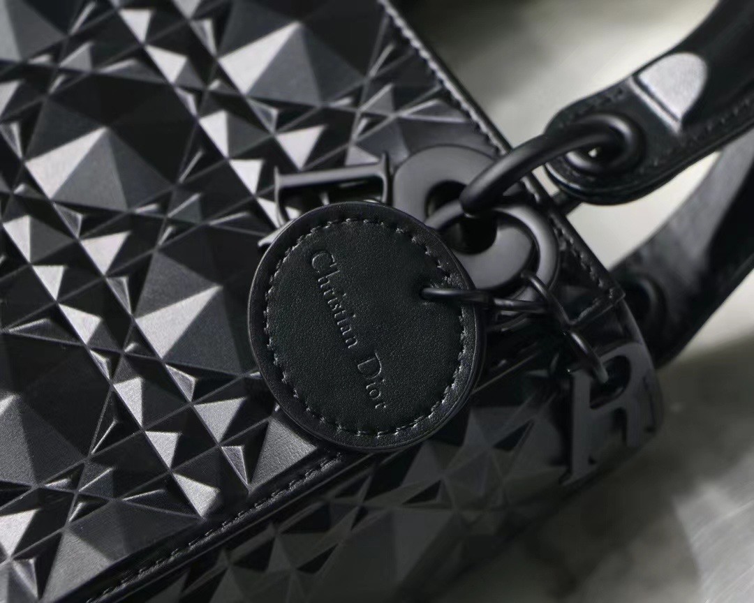 d*or lady d*or mini bag in black calfskin with Di*m*nd motif